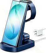 Wireless Charging Station for Samsung/Android, Fast Wireless Watch Charger Station Compatible for Samsung Galaxy S25 Ultra/S24/S23+/Z Flip 7/6 Fold 7/6, Watch8/7/Pro/Active 2 Galaxy Buds3/2 Pro(Blue)