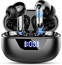 Wireless Earbuds, Bluetooth 5.4 Headphones Bass Stereo, Ear Buds with Noise Cancelling Mic, LED Display in Ear Earphones Clear Calls, IP7 Waterproof Bluetooth Earbuds for Phones/Sports/Laptop, Black