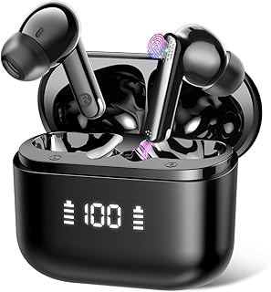 Wireless Earbuds Bluetooth 5.4 Headphones 48H Playback Hi-Fi Stereo Ear Buds with ENC Mic LED Display in Ear Earphones IPX7 Waterproof Earbuds for Laptop Pad Android/iOS Phones Sports Workout Black