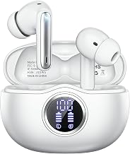 Wireless Earbuds, Bluetooth 6.0 Headphones HiFi Stereo 50H Playback LED Digital Display Ear Buds with ENC Noise Canceling Headset, IPX7 Waterproof Earphones for Gym/Running/Work（White）