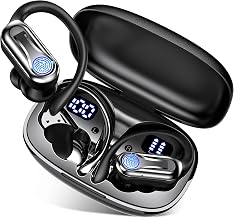 Wireless Earbuds, Sports Bluetooth Headphones 6.1, 90H Playtime Ear Buds with Hooks, Noise Canceling, LED Power Display, IPX7 Waterproof Earphones for Workout Running