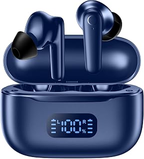 Wireless Earbuds,Bluetooth 5.4 Headphones HiFi Stereo with 48H Playtime Ear Buds,LED Digital Display Charging Case,IPX7 Waterproof Bass Stereo Earphones for iPhone/Android/Laptop Sport/Work (Blue)