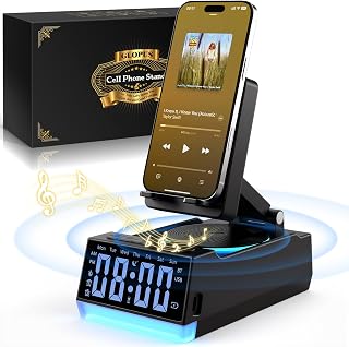 Wireless Induction Speaker with Phone Stand, Birthday Gifts for Men Women | Unique Gifts for Him Dad Husband Boyfriend, 7-in-1 Bluetooth Speaker, Phone Speaker Amplifier with Alarm Clock, 10 LED Light