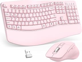 Wireless Keyboard and Mouse Combo, 2.4G Ergonomic Wave Keys(Light Pink) | Full Size Wave Keyboard with Wrist Rest, 3-Level DPI Adjustable Ergonomic Mouse for Windows and Mac OS Desktop/Laptop/PC