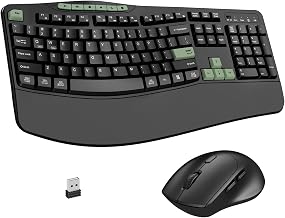 Wireless Keyboard and Mouse Combo, Ergonomic Keyboard with 6 Multimedia Keys, 2.4G Full Size Keyboard with Wrist Rest, 3-Level DPI Wireless Silent Mouse with 6-Buttons, for Windows (Avocado Green)