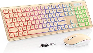 Wireless Keyboard and Mouse Combo, RGB Backlit, Trueque KM42Pro | RGB Rainbow Backlit, Rechargeable Keyboard Mouse, Sleep Mode, 2.4GHz Wireless, Silent Soft Typing, USB-C Adapter