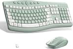 Wireless Keyboard and Mouse Combo,2.4G Full Size Ergonomic Curved Silent Keyboard with Fn Multimedia Keys for Office and Home, 3-DPI Quiet Mouse for Windows,Mac OS Desktop/Laptop/PC(Avocado Green-A)