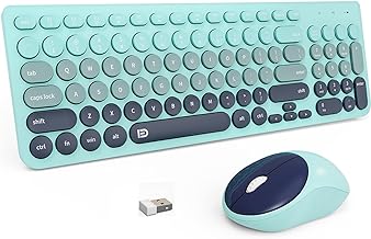 Wireless Keyboards and Mouse Combo - 2.4GHz USB Cordless, Cute Wireless Keyboard Round Keys, Quiet and Slim Set for Laptop, Computer, TV and Mac - Indigo Blue Colorful