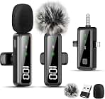 Wireless Lavalier Microphone for iPhone/Android/Camera, Upgraded Mini Microphone with LED Indicator & Noise Reduction, Mic for Video Recording, YouTube, TikTok, and Vlogging (Dark Black)