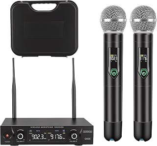 Wireless Microphone System with case, Metal UHF Dual Handheld 20 Channels Professional Cordless Mic System for Church, DJ, Karaoke,Wedding, Home KTV Set (Green)