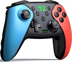 Wireless Switch Controller for Nintendo Switch/Switch 2/Lite/OLED Controller, Switch Controller with a Mouse Touch Feeling on Back Buttons, Extra Switch Pro Controller with Wake-up,Programmable, Turbo Function (Sky Blue and Coral Red)