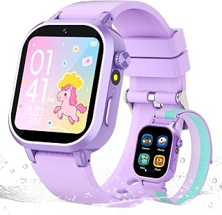 Wiszodet Kids Waterproof Smart Watch Girls Gift Age 3-12 with 39 Game HD Touch Screen Music Player Video Camera Pedometer Alarm Clock Toys Birthday Gifts for 6 7 8 9 Year Olds Purple
