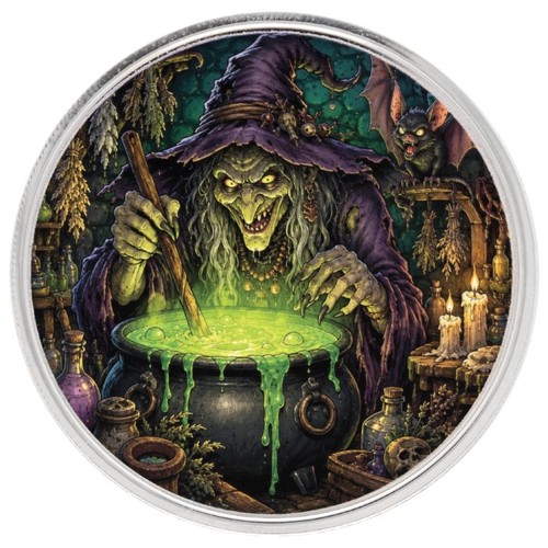 Witch's Brew Halloween Color Silver Round - 1 oz .999 Silver (BU)