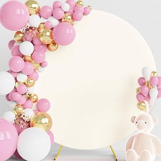 Wokceer 6.6FT Round Backdrop Cover Ivory Round Arch Covers Backdrop | Spandex Circle Balloon Arch Backdrop Covers Stretchy Backdrop Elastic for Wedding Birthday Party Ceremony Baby Shower Decor