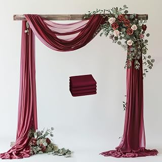 Wokceer Burgundy Wedding Arch Draping Fabric Backdrop 3 Panels 28.7" X 20FT Sheer Drapes Fabric for Wedding Arbor Ceremony Party
