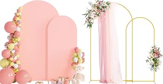 Wokceer Wedding Arch Backdrop Stand and Cover Set of 2,Arch and Blush Cove | 7.2FT,6FT Gold Metal Arch Stand with Arch Cover Dusty Blue for Birthday Party Wedding Ceremony Bridal Baby Shower Decor