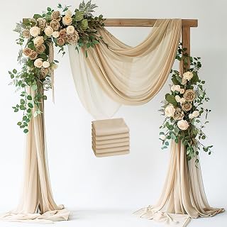 Wokceer Wedding Arch Draping Fabric Backdrop Drapes 6 Panels, Champagne | 28.7"x20FT Sheer Drapes Chiffon Fabric, Arch Drapery Backdrop Drapes for Wedding Ceremony Bridal Shower Birthday Party Decor