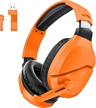 WolfLawS Wireless Gaming Headset with Noise Canceling Microphone for PS5, PC, PS4, 2.4G/Bluetooth Gaming Headphones with USB and Type-c Connector, Wired Mode for Controller - Orange