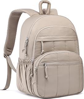 Women Laptop Backpack Travel Bookbag: Quilted 15.6 Inch College Back Pack Lightweight Casual Bag with Computer Compartments Water-Resistant Daypack for Students Girls Business Work Camel