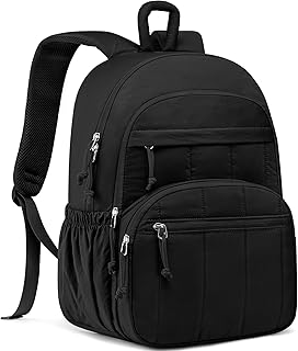 Women Travel Laptop Backpack: Quilted 17.3 Inch College Bookbag Lightweight Casual Bag with Computer Compartments Water-Resistant Daypack for Students Girls Business Work Black