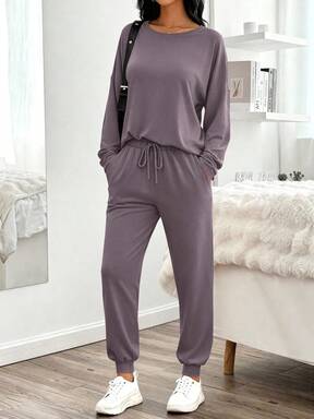 Women's Fall Two-Piece Pullover Long-Sleeved Crew Neck Pullover Top And Trousers Tracksuit Fall Clothes For Women  43% OFF