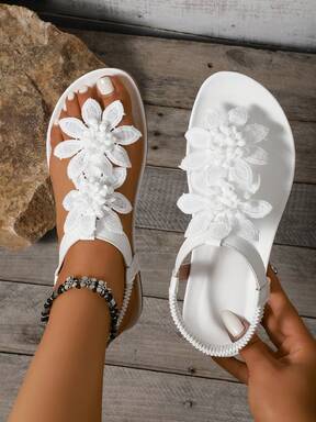 Women's Floral Decor Cute Open Toe Design Summer Fairy Tale Style Vacation Sandals  Flash Sale