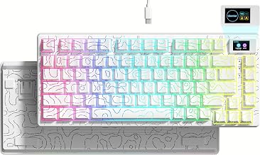 Womier SK80 75% Percent Keyboard Gaming with Color Multimedia Display Mechanical Keyboard Topographic, Hot Swappable Gasket Mount RGB Creamy Key Board Pre-lubed POM Switch for Mac/Win,White