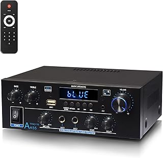 WOOPKER AK55 Stereo Audio Amplifier,600W 2 Channel with Bluetooth 5.0 | Power Stereo Amplifier Receiver with USB,RCA,AUX,MIC,Echo,Coax,Optical Input for Garage, Studio,Home Theater Speakers
