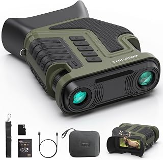 WOSPORTS 4K Night Vision Goggles &ndash; up to 80X Total Magnification, 10X Optical + 8X Digital Zoom, 64GB TF Card, 1315FT Vision Range, 5000mAh Rechargeable Battery, IPX Waterproof NVG, Gifts for Men
