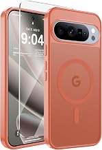 WRJ Magnetic for Google Pixel 11/11 Pro Case+Screen Protector,Orange | Fit for Pixelsnap Compatible with Magsafe Military Grade Drop Protection Slim Fit Translucent Matte Shockproof Case