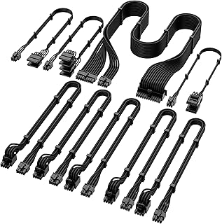 X-Enlazar PSU Cable Kit for Corsair Power Supplies (Non-RMX) - 90-Degree Connectors, Individually Sleeved with Braiding & Combs, 16AWG Wire, 9-Piece Kit, Type-A PCIe GPU Connectors - Black