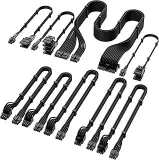 X-Enlazar PSU Cable Kit for Thermaltake Power Supplies - 90-Degree Connectors, Individually Sleeved with Braiding & Combs, 16AWG Wire, 9-Piece Kit, Type-B PCIe GPU Connectors - Black