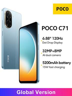 Xiaomi POCO C Smartphone Global Version UNISOC T7250 Processor 6.88" Dot Drop Display Up To 120Hz Refresh Rate 32MP Main Camera 5200mAh (Typ) Battery 15W Fast Charging Fingerprint And Face Unlock,100% Genuine Product $103.36 5% OFF