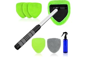 XINDELL Interior Windshield Cleaner Tool &ndash; Car Interior Window Cleaning Kit with Extendable Handle & 4 Microfiber Pads, Auto Wiper Inside Compact Windshield Brush for Car & Home Windows