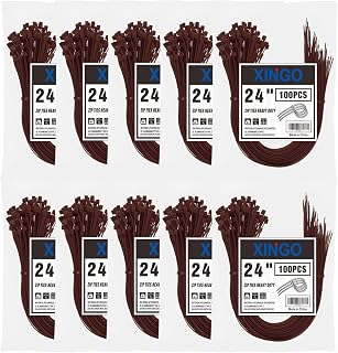 XINGO 1000 PCS 24 Inch Brown Zip Ties Heavy Duty, 60lb Tensile Strength, UV Resistant Cable Ties for indoor and outdoor use