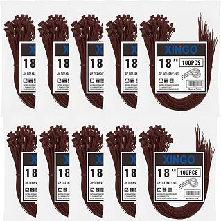 XINGO 1000PCS 18 Inch Brown Zip Ties Heavy Duty, 60lb Tensile Strength, UV Resistant Cable Ties for indoor and outdoor use