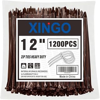 XINGO 12 Inch Brown Zip Ties 1200 PCS, 75 LBS Tensile Strength, UV Resistant Cable Ties, Premium Self-locking Plastic Ties for Indoor and Outdoor Use