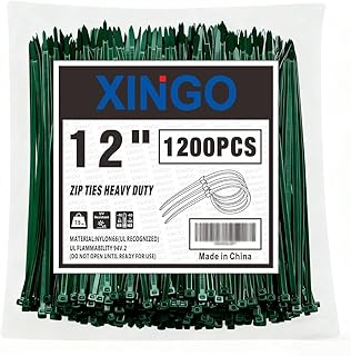 XINGO 12 Inch Garden Green Zip Ties 1200 PCS, 75 LBS Ultra Strong Tensile Strength, UV Resistant Cable Ties, Self-locking Plastic Ties for Indoor and Outdoor Use