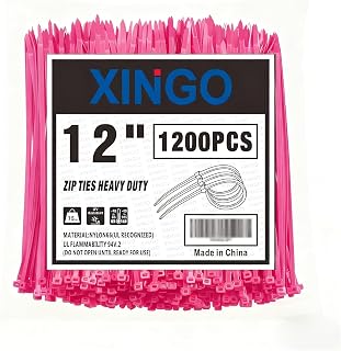 XINGO 12 Inch Pink Zip Ties 1200 PCS, 75 LBS Ultra Strong Tensile Strength, UV Resistant Cable Ties, Self-locking Plastic Ties for Indoor and Outdoor Use