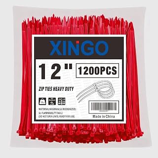 XINGO 12 Inch Red Zip Ties 1200 PCS, 75 LBS Ultra Strong Tensile Strength, UV Resistant Cable Ties, Self-locking Plastic Ties for Indoor and Outdoor Use