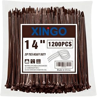XINGO 14 Inch Brown Zip Ties 1200 PCS, 75 LBS Ultra Strong Tensile Strength, UV Resistant Cable Ties, Self-locking Plastic Ties for Indoor and Outdoor Use