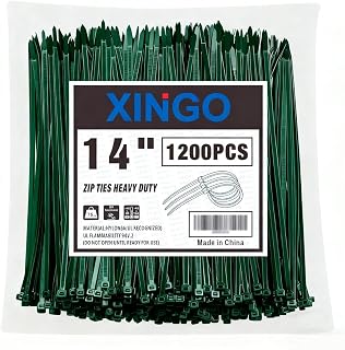 XINGO 14 Inch Garden Green Zip Ties 1200PCS, 75 LBS Ultra Strong Tensile Strength, UV Resistant Cable Ties, Self-locking Plastic Ties for Indoor and Outdoor Use