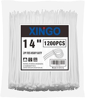XINGO 14 Inch White Zip Ties 1200 PCS, 75 LBS Tensile Strength, UV Resistant Cable Ties, Self-locking Plastic Ties for Indoor and Outdoor Use