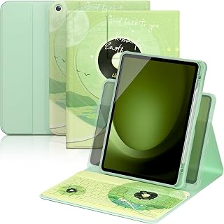 YBING for Galaxy Tab A9 Plus Case with Keyboard / 2025 A11 Plus, 360 Rotation Cover with Painted Patterns Wireless Detachable Keypad with Pencil Holder for Galaxy Tab A11+ / A9+ (Music Green)