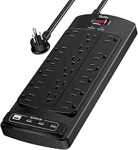 Yintar 6Ft Surge Protector Power Strip with 18 Outlets and 4 USB Ports | 6 Feet Flat Plug Heavy Duty Extension Cord with Multiple Outlets for Home, Office, Dorm Essentials, 2100 Joules, ETL, Black