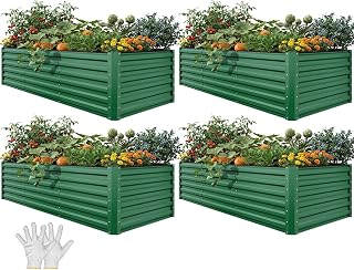 YITAHOME 4pcs 8x4x2 ft Galvanized Raised Garden Bed Kit, Large Metal Planter Box with Gloves, Safety Rubber & Support Rod, Outdoor Flower Bed for Plants Vegetables, Green