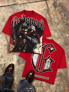 YK Tops, Godspeed Skull Biker Flame Rush Graphic Oversized Tee, Streetwear, Vintage, Dark Rebel Motorcycle, Aesthetic, Baggy,   For Men $5.99 Flash Sale