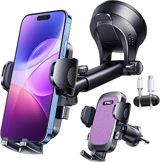 YRU True Military-Grade [360&deg; Rotation Suction] 2026 Ultimate Car Phone Holder Mount 【90+LBS Safest Strongest & Patent Certs】 Dashboard Windshield Vent for iPhone 17 16 Pro Max Samsung, Purple