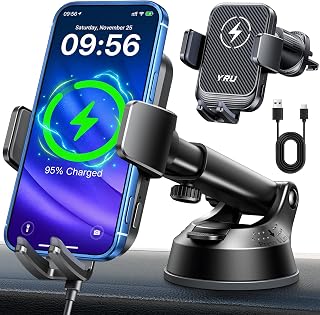 YRU  Wireless Car Charger 【90+LBS Strongest】15W Auto Clamping Phone Holder