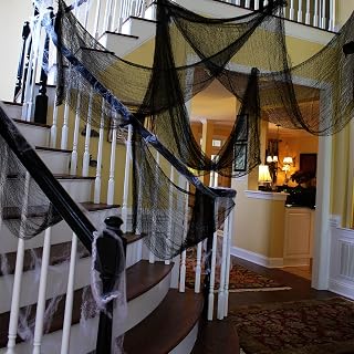 Yunfan 355" x 79" Halloween Creepy Cloth + Spider Web Halloween Decorations Outdoor Indoor Party Yard Spooky Backdrops Decor Supplies for Garden,Doorways,Haunted House,Windows,Home